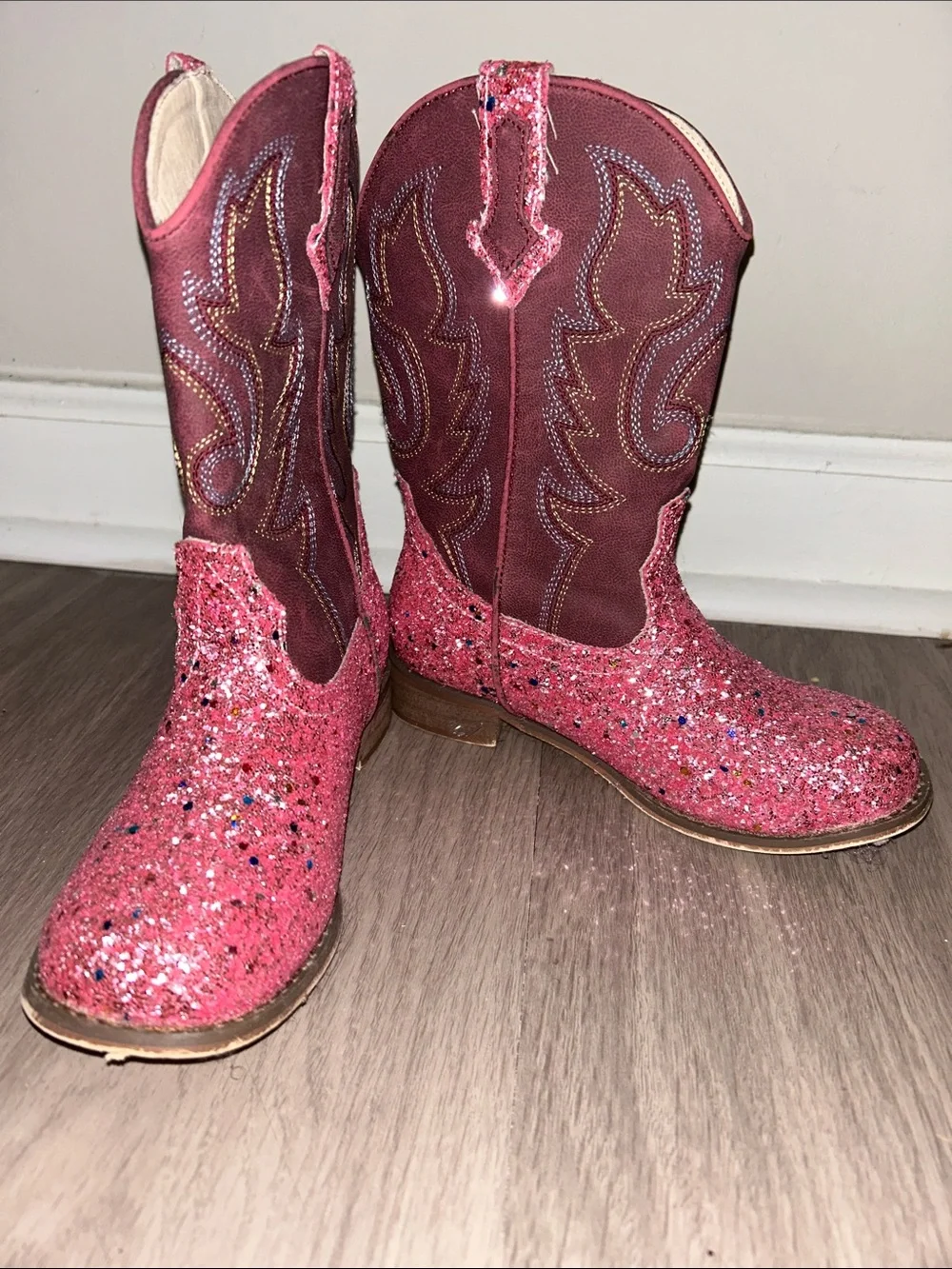 Kids Glitter Pink Western Cowboy Boots - Unbranded